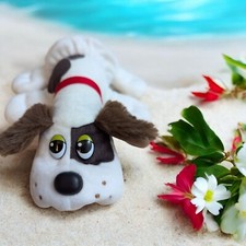 Pound Puppies Newborn 9" stuffed toy dog puppy white brown green eyes red collar