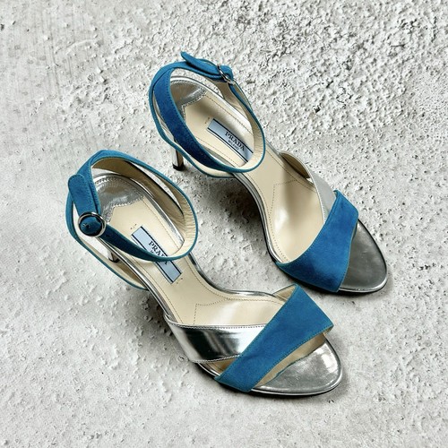 Excellent Prada Women's Light Blue Leather High Heels With Straps EU 36 UK 3.5 - Picture 12 of 21