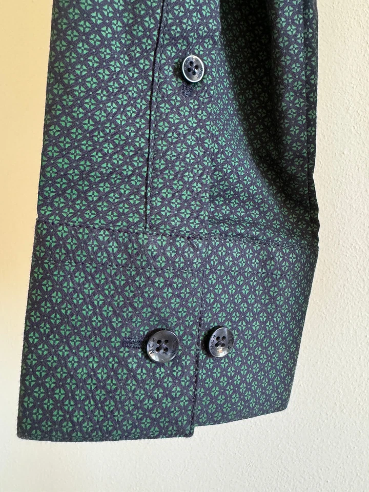 NUOVO MCR Camicia SHIRT Slim fantasia Elegante Uomo verde scuro S Cotone Lycra - Immagine 4 di 4