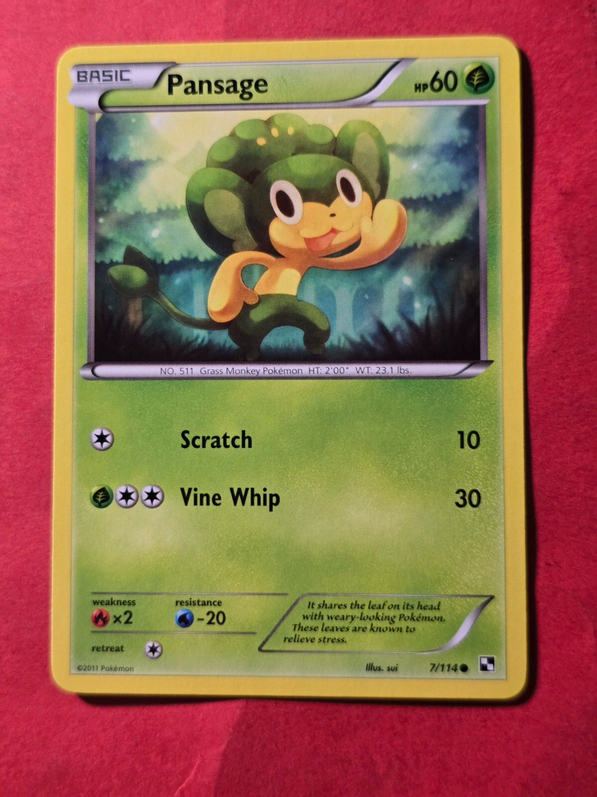 2011 Pokemon Black and White #7 Pansage, C, NF/H, cd1