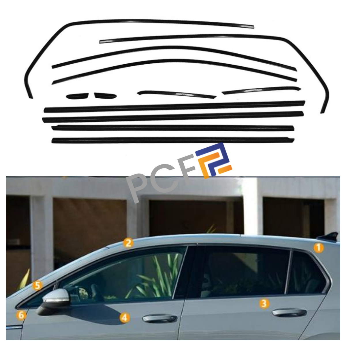 VW Golf 8 2021-2025 Black Stainless Steel Window Trim Cover Kit 12pcs
