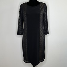Nine West Womens Knee Length Dress Size 8 Mesh Stripes Illusion Dress Black