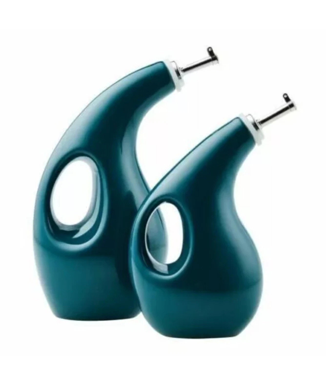 2 Piece Rachael Ray EVOO Oil & Vinegar Bottles Dispensers Set Teal Ceramic Olive