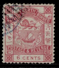 NORTH BORNEO QV SG42, 6c lake, USED. Cat &pound;35.