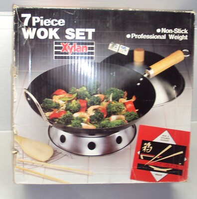 VINTAGE XYLAN 7 Piece Non-Stick WOK Set By Himark New In Open Box