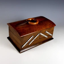 Vintage French Mid Century Modern Accordion Burl Wood Sewing/Jewelry Box