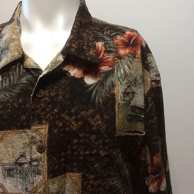  Hawaiian Shirt 2XL Boca Classics Brown Red Flowers Tropical Vacation Cruise 