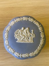 Wedgwood Blue Jasperware Trinket Box Round Scalloped Box with Lid