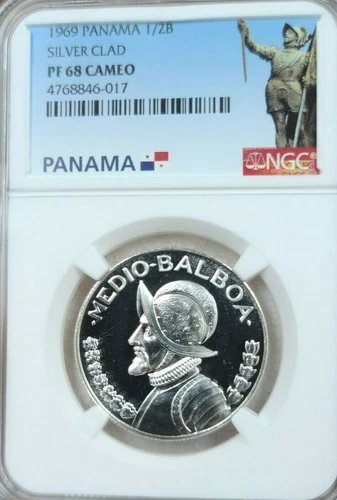 1969 PANAMA SILVER 1/2 BALBOA NGC PF 68 CAMEO KEY DATE SCARCE LOW MINTAGE