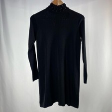 NWT Zara Jeweled Turtleneck Long Sleeve Knit Dress in Black Size Small