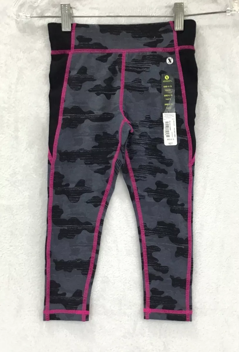 Xersion / Black Gray Camo Stretch Athletic Leggings Yoga Pants / Girl's XXS  4-5