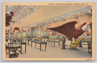 Interior of Mariners Museum Large Bald Eagle Newport News Virginia 1939 Postcard