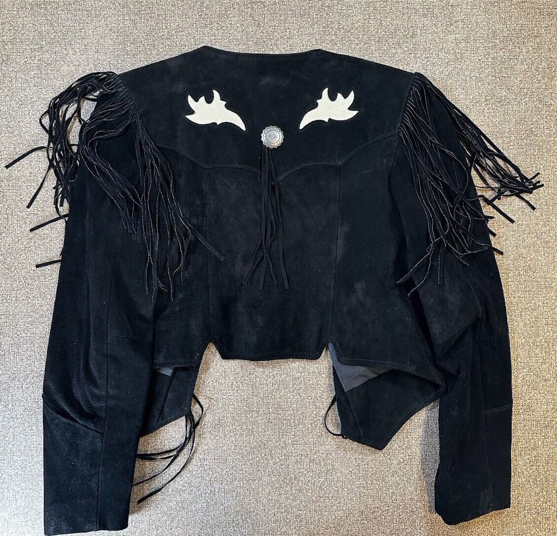 Vintage Pioneer Wear Leather Suede Fringe Jacket Black Vintage Pioneer Wear Leather Suede Fringe Jacket Black