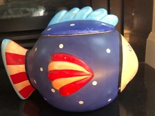 Vintage Hand painted Ceramic Fish Cookie Jar with Lid by Coco Dowley -Very Cute!