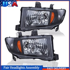 For 2006-2014 Honda Ridgeline Headlights Headlamps Left & Right Assy Black 06-14