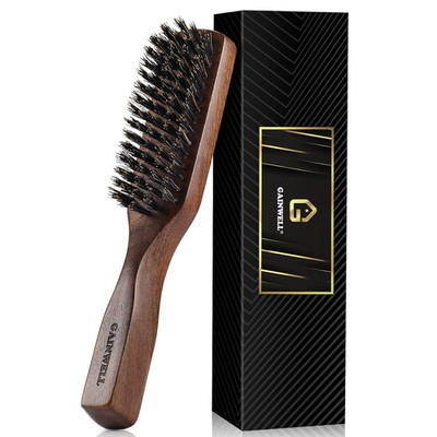 Mens Wild Boar Bristle Hair Brush for Men - Slick Back Hair Brush - Stiff Bristl