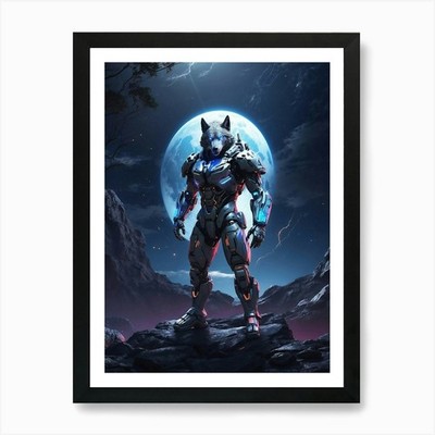 Wolf im Cyborg Körper #3 Kunstdruck gerahmt Wandbild Poster Leinwanddruck Bild