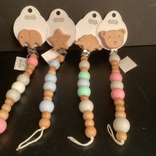 Wooden Beaded Pacy Clips By Mud Pie, Dinosaur, Star, Bear, or Elephant, NWT