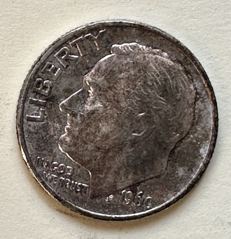 1960 Roosevelt Dime. 90% Silver. F-VF Condition. Charity Auction/Animal Rescue.