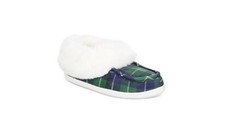 Charter Club Faux-Fur-Trim Plaid Boxed Slippers, size S