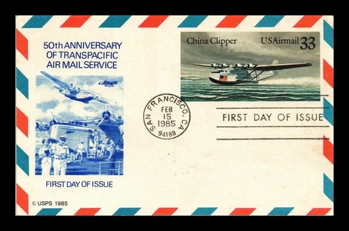 US FIRST DAY CARD CHINA CLIPPER TRANSPACIFIC AIR MAIL 50TH ANNIVERSARY