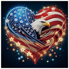 "Diamond Art Kit for Adults, Patriotic Heart  Eagle 5D Crystal Rhinestones"
