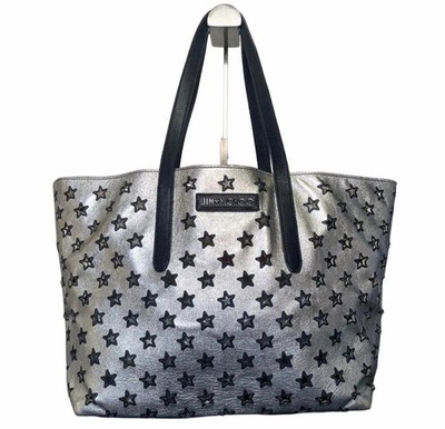 Jimmy Choo Sofia M Silver Punching Star Tote Bag Used Japan