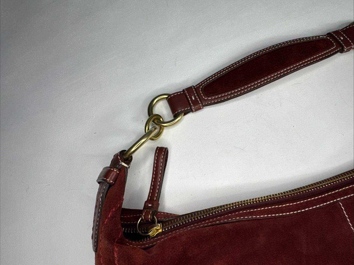 美品 Vintage Coach Hobo Red Bag Suede Coach Burgundy Red Suede Leather Soho Hobo Vintage Bag Y2K D0793