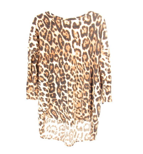 ADRIENNE Brow/Black LEOPARD PRINT Hi-Low THERMAL KNIT Blouse/Tunic Top Sz M