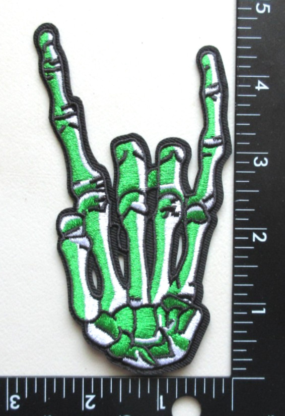 🔥Skeleton Hand Horns Up Hand Gesture Devil Horns Embroidered Iron On Patch