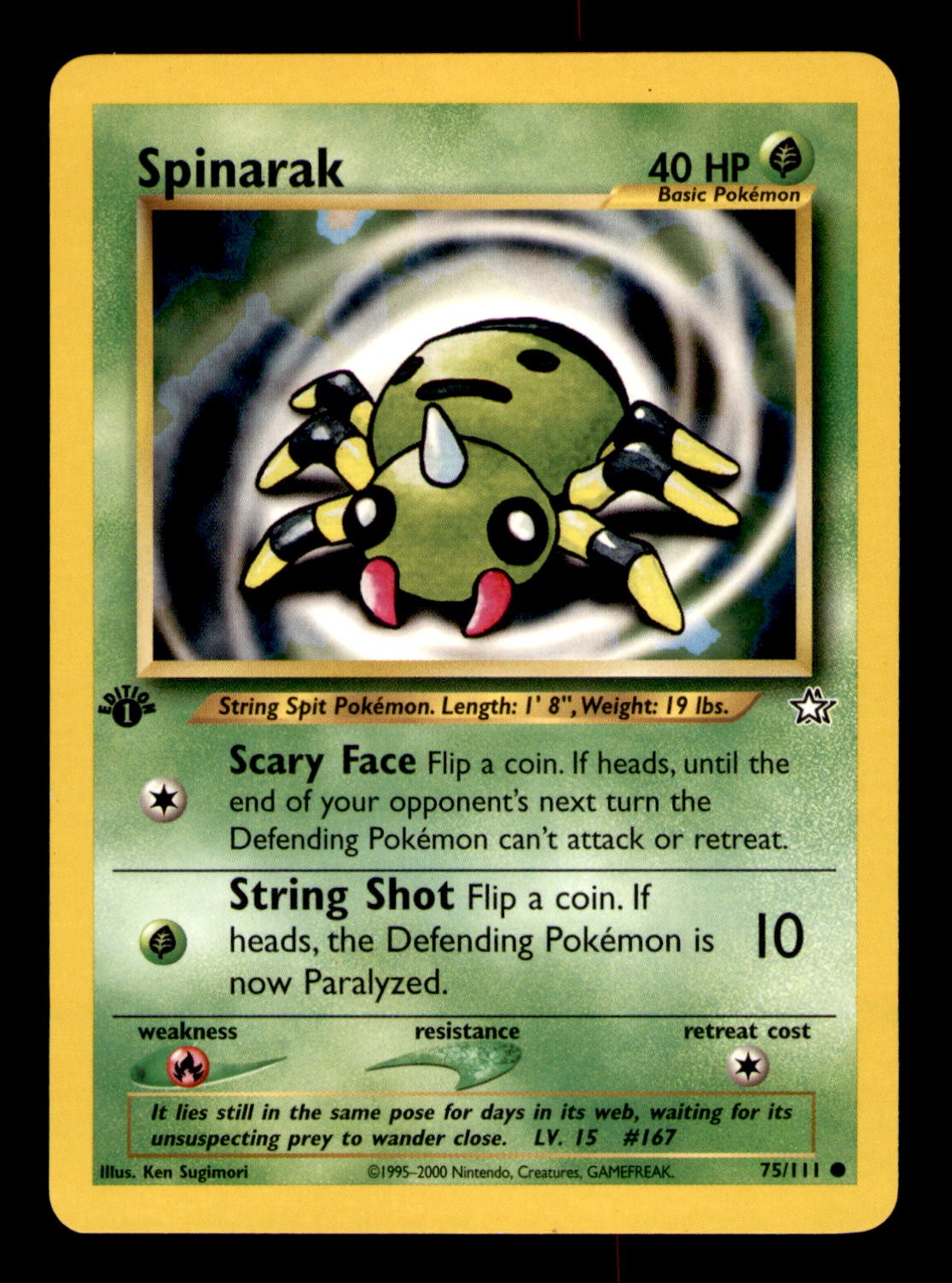 Spinarak 75/111 Common Neo Genesis Pokemon 1st Edition Near Mint