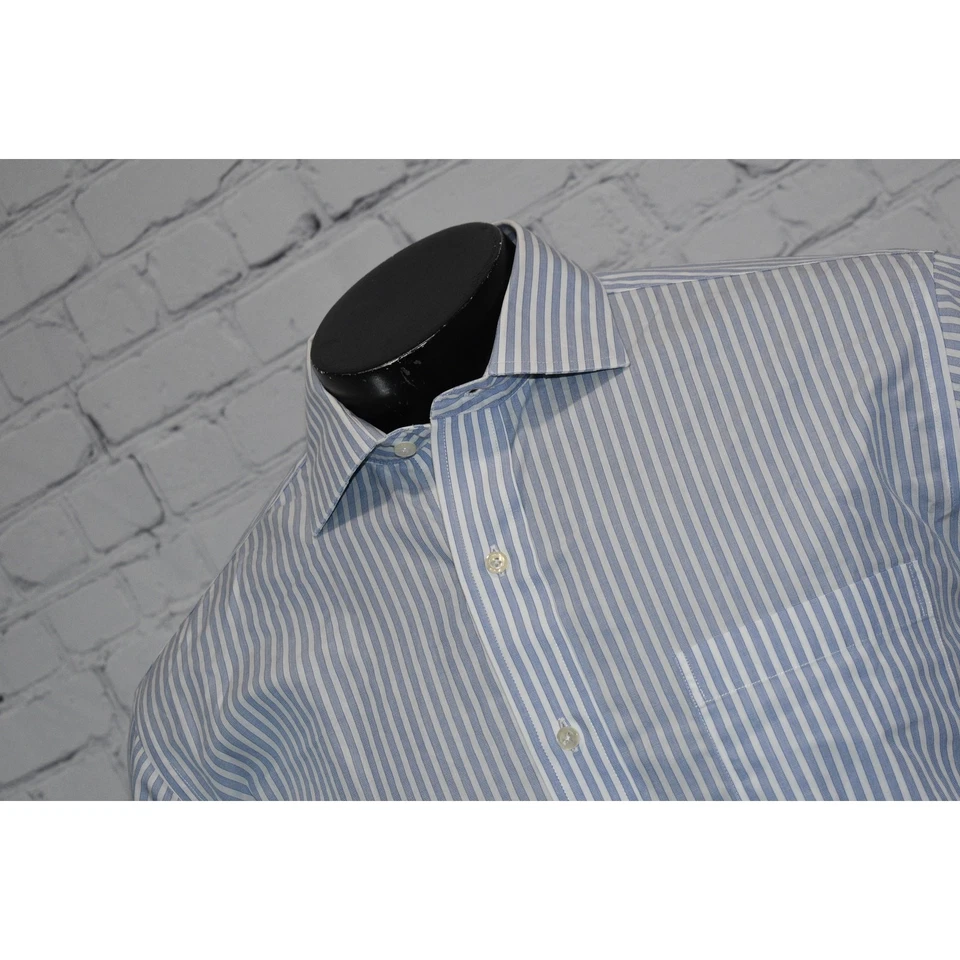 Camisa de vestir Brooks Brothers 346 para hombre talla grande azul blanco a rayas sin planchar Foto 2 de 4