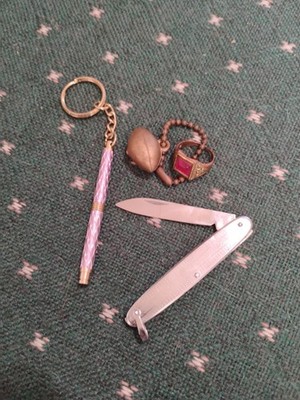 Vintage Keychains Lot Of 3 Unique Designs Useable Metal Football, Pen, Knife 