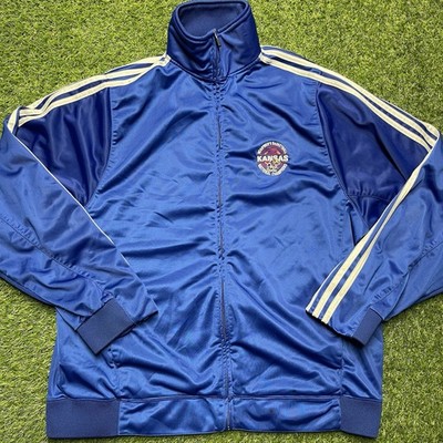 Adidas KU Kansas Jayhawks Track Jacket Mens L Full Zip Blue 2008 National Champs
