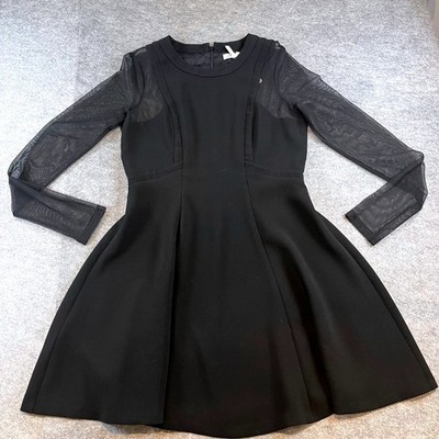 BCBGeneration Womens Fit Flare Dress Black Sheer Mesh Sleeve Goth Party 10 Mini