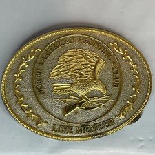 NORTH AMERICAN HUNTING CLUB LIFE MEMBER BELT BUCKLE WINGS OF GOLD OVAL 4X2.75  
