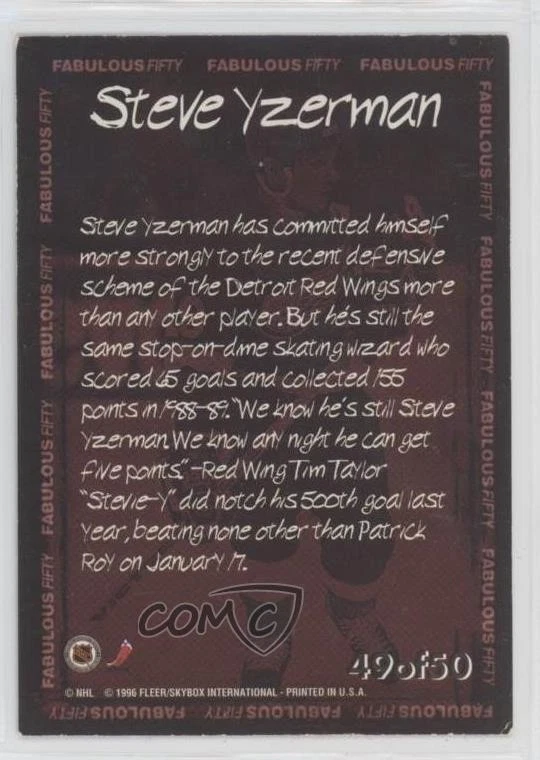 1996-97 Fleer NHL Picks Fabulous Fifty Steve Yzerman #49 HOF - Image 2 of 2
