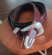 VINTAGE BROWN NATURAL COWHIDE LEATHER BELT UNISEX FITS 38-42 SILVERTONE BUCKLE