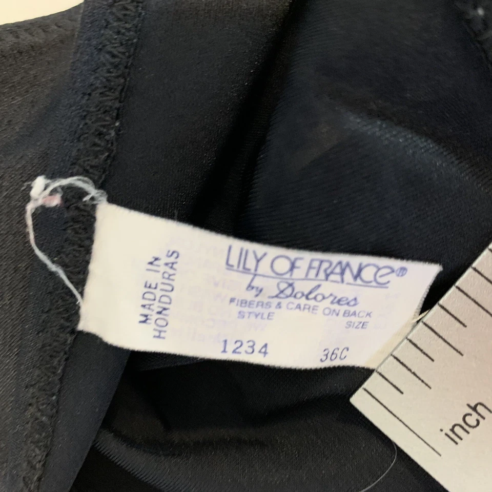 复古 70 年代法国百合 36C 胸罩黑色闪亮前闭合尼龙花边羊毛 — 第 3/4 张图片