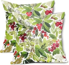 Watercolor Holly Christmas Pillow 18" x 18" (Pack of 2) J-green Christmas