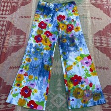 1960s/1970s floral paint / tie dye printed wide leg pants