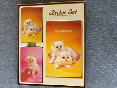 Complete Vintage Bridge Set, U.S. Playing Card Co, Kitten Kitties Cats