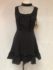 New Black Gothic Dress XS UK 8 Cute Whimsy goth high neck Hellbunny
