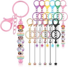 12 Pcs Beadable Keychains Bars Bulk Blank Beaded Metal Keychain Craft DIY Gift