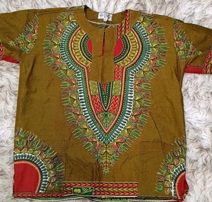 African Dashiki Shirt Mens Medium Tribal Ethnic Art Print 100% Cotton 