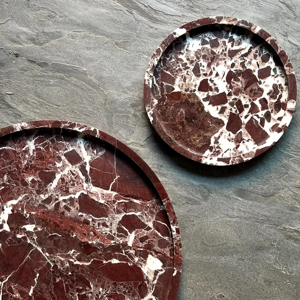 Rosso Levanto Marble Tray – Round Burgundy Red Stone Coffee Table Decor Tray - Image 3 of 4