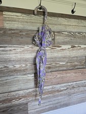 VTG Purple/white/green Flowered Cloth Umbrella Matching Fabric Covered Handle