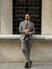 Light Gray Men's Suits Modern Slim Fit Business  Summer Wedding Outfit 2 Pieces