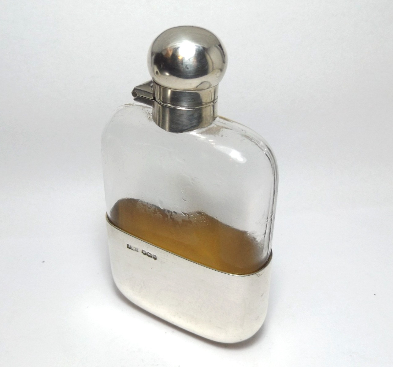 GEORGE V STERLING SILVER & GLASS HIP FLASK, JAMES DIXON & SONS, SHEFFIELD 1930