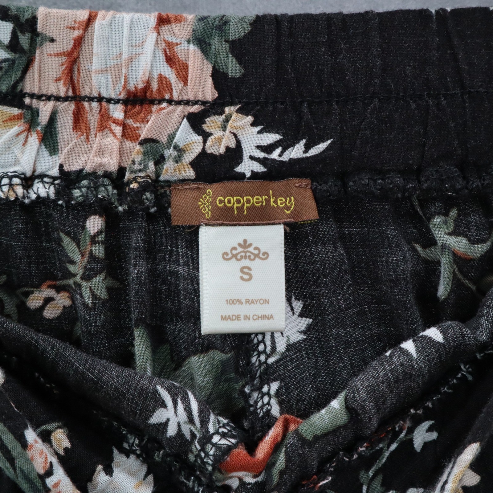 Copper Key Black Floral Wide Leg Pants Boho Palazzo High Waist Lounge VTG Small image 6